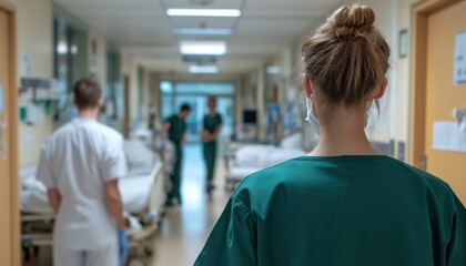 Healthcare action masked nurses and doctors covering patients in a hospital corridor professional medical environment focus on care