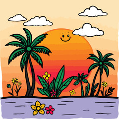 tropical island with palm trees