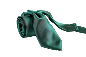 Elegant teal silk tie arranged gracefully on a white surface, reflecting sophistication and style isolated on transparent background