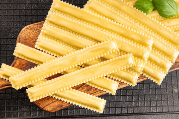 Parpadelle stuffing mushrooms pasta dish vegetables fresh delicious gourmet food background on...