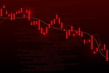 Obraz premium Volatile lines and falling bars on red grid suggest financial strain, cuts, and economic freeze. Vector illustration. Concept of high interest, layoffs, hardship, uncertainty, slowdown