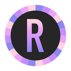 Gradient CAPITAL Letter R in Purple and Pink with Pastel Pink and Blue Circular Frame on Light Background