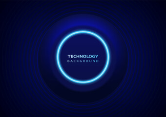Futuristic glowing blue circle with text Technology Background on dark gradient background, featuring concentric wave patterns for modern tech design. digital technology background