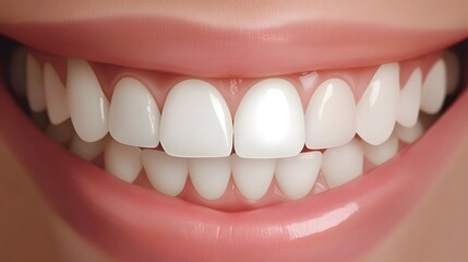 Obraz premium Smiling mouth showing white teeth and pink lips in a close-up view.