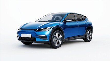 A compact electric blue electric car mockup with a modern and clean design, viewed at a front-side angle.