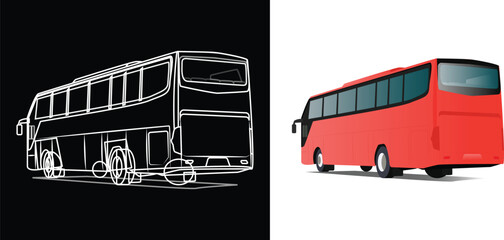 Bus on going illustration back view with line art