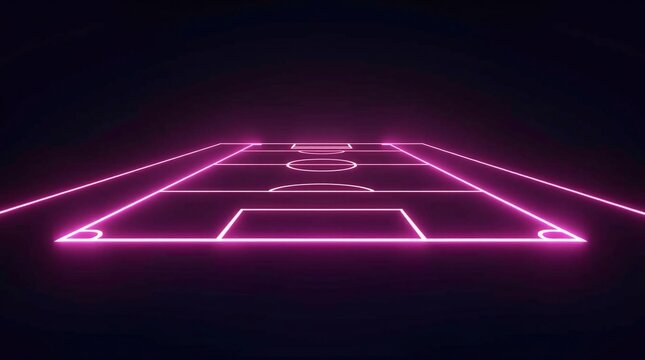Neon Pink Soccer Field A Futuristic Stadium Night Glow Vibrant Lines Dark Background Low Angle Perspective Empty Pitch Digital Art Electric Pink Illumination Abstract Sport Illustration