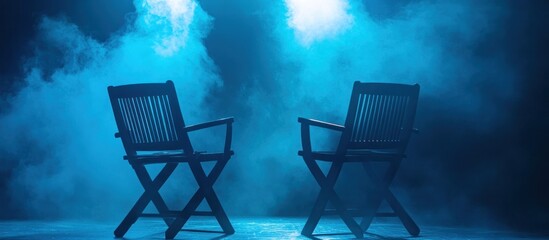 Mysterious Blue Haze: Two Empty Chairs in a Dramatic Setting