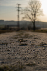 Dirt road with low focus during golden hour