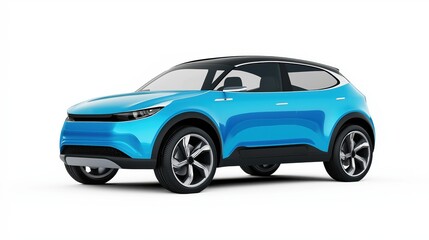Fototapeta premium A compact electric blue electric car mockup with a modern and clean design, viewed at a front-side angle.
