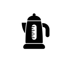 Electric Kettle, Teapot Silhouette Solid Flat Vector Icon Isolated on White Background.