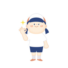 オッケーのハンドサインをする体操着の女の子　全身