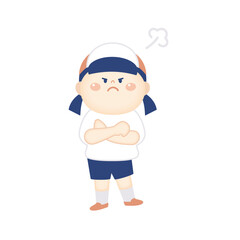怒っている体操着の女の子のイラスト　全身