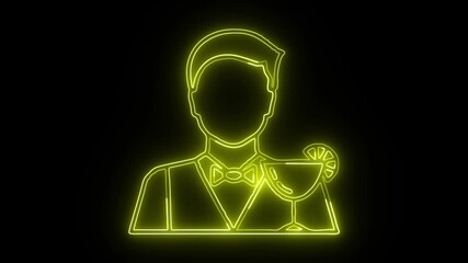 Glowing neon barman Man icon isolated on black background. HD Video motion graphic animation