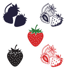 Simple black silhouette vector of a strawberry with leaves, ideal for t-shirt prints, stickers, logos, and modern graphic design elements. Perfect for minimalist and fruit-themed artwork.