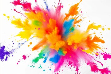 Wide Panorama of Colorful Powder Explosion on White