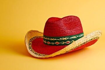 Red Sombrero on Yellow Background Cultural Symbolism in Focus