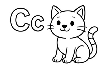 Fototapeta premium Alphabet Letter C (Cat) Coloring Page - Educational Animal Printable for Kids