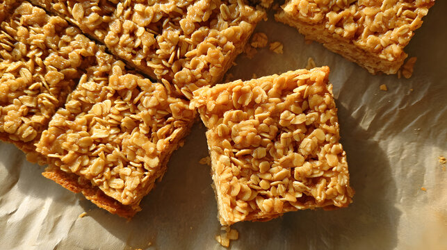 Wholesome Oat Bars with Crunchy Flapjack Texture Ideal for Healthy Snacking or Meal Prep Inspiration