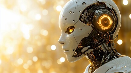 Fototapeta premium Futuristic robot head, sleek and detailed