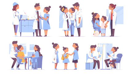 Professional Cute Child Visiting Doctor Vector Flat Illustration for Medical Concept