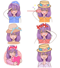 Emoticon icons set of cute girl. PNG	