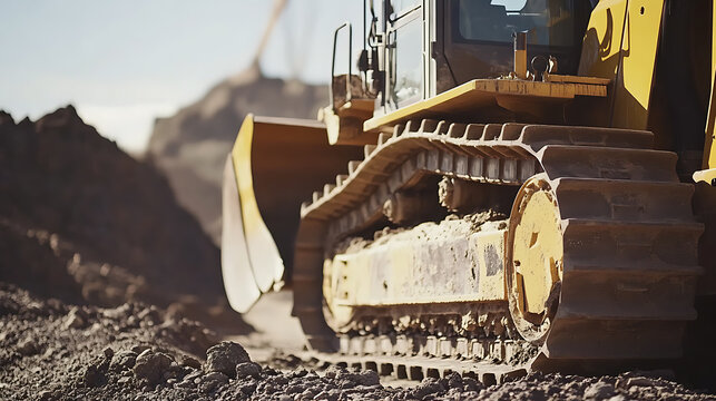 Laborer working with a bulldozer in a lithium extraction zone. Featuring bulldozer operation