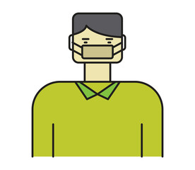 Person Wearing Face Mask Icon – Flat Illustration for Health and Safety