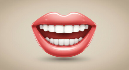 Naklejka premium Vibrant digital illustration of a smiling mouth against a beige background, conveying joy and playfulness 