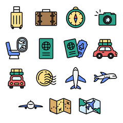 여행 아웃라인 아이콘 세트