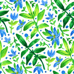 Seamless pattern with  flowers. Gouache drawing.  Hand-drawn illustration.
