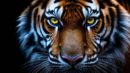 Naklejka premium Wild tiger staring with powerful yellow eyes