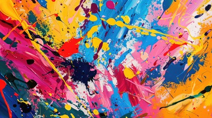 The abstract splash painting colored by vivid shade of oil color stained on the canvas express contemporary style from paint. Modern wallpaper brush vibrant watercolor with seamlessly pattern. AIG61.