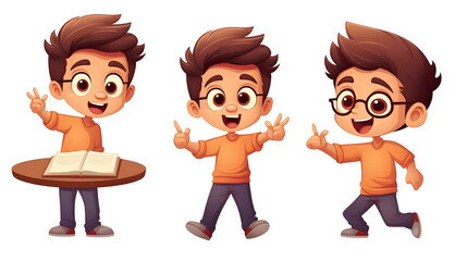 Joyful little boy celebrates achieving good grade with happiness and pride