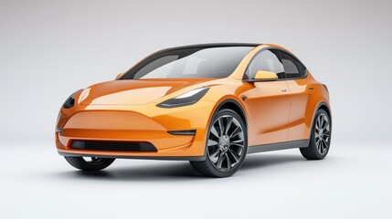 A compact orange electric car mockup with a modern and clean design, viewed at a front-side angle.