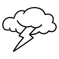 Hand drawn doodle cloud with lightning on white background.