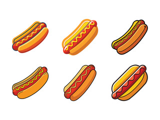 Hot dog with sausage and mustard topping Vector illustration isolated on white background