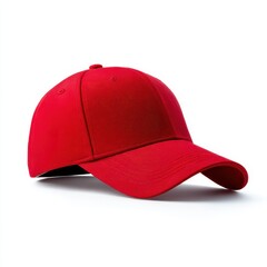Fototapeta premium Red baseball cap isolated product shot on white background