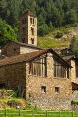Panoramic view of the famous beautiful village of Pal in Andorra in a sunny day with the romanesque church.