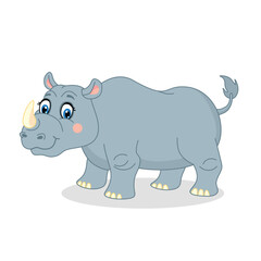 Cartoon Illustration Of A Rhinoceros kind animal on white background