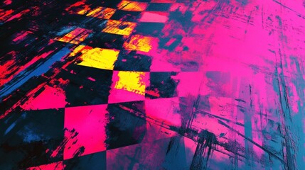 Naklejka premium Abstract Colorful Patterns in Pink, Yellow, and Black with Texture and Depth for Creative Design Projects