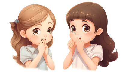Professional Cartoon Illustration of Cute Little Girl Whispering Secret to Friend