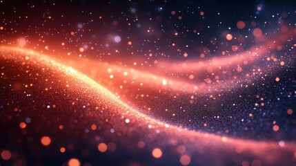 Abstract dark blue and gold glitter background with bokeh lights, golden dust particles, defocused glowing effect on a black night sky. Christmas and New Year concept. Shiny light effects,