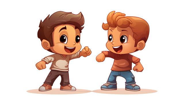 Cheerful little kid boy doing a cool bro fist with his friend near a shopping cart