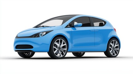 A compact Sky blue electric car mockup with a modern and clean design, viewed at a front-side angle.