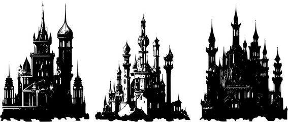 Naklejka premium 3 Pieces of Gothic style Citadels designs, Gothic style Citadels vector image