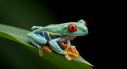 Obraz premium Red-Eyed Tree Frog on Leaf with Colorful Skin and Suction Pads