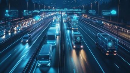 Autonomous Vehicles on Highway at Night