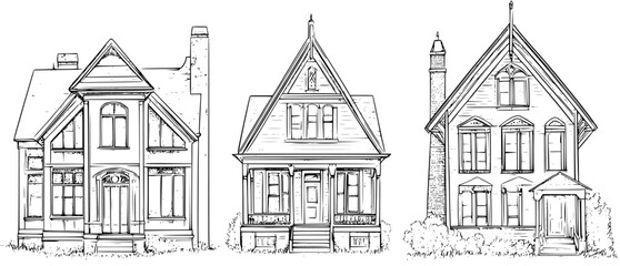 Fototapeta premium 3 Pieces of Craftsman style Schoolhouses designs, Craftsman style Schoolhouses vector illustration