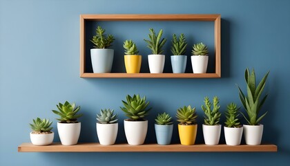 Wooden frame mockup on the wall with a succulent plant.